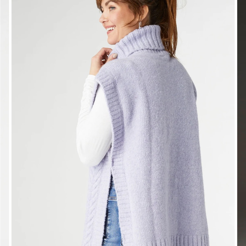 Coco + Carmen Lavender Cable Knit Turtleneck Sweater Vest - Picture 2 of 4